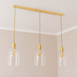 Valuelights Kira Glass Dome 3 Drop Bar Brushed Gold Diner Ceiling Pendant Light With Bulbs - thumbnail 5