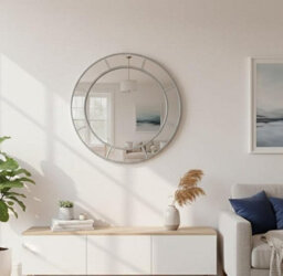 Biznest Large Round Window Wall Mirror Shabby Chic Art Deco Moroccan Silver 61X61Cm - thumbnail 2