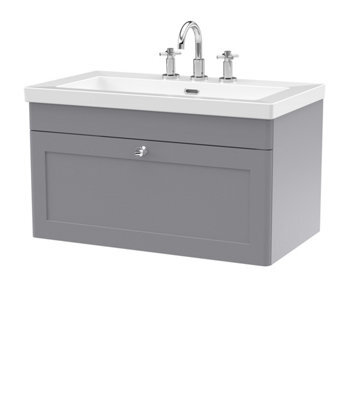 Balterley Swynnerton Traditional 1 Drawer Wall Hung Vanity Unit With Fireclay Basin, Satin Grey, 800mm - image 1