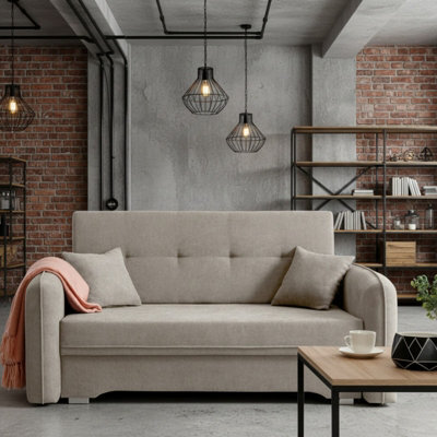 Amerykanka Laine 3 Beige Compact Sofa Bed With Storage And Decorative Cushions - image 1