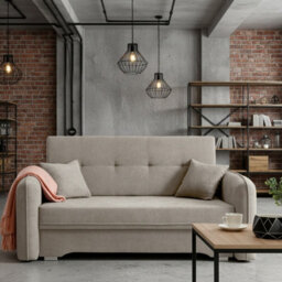 Amerykanka Laine 3 Beige Compact Sofa Bed With Storage And Decorative Cushions - thumbnail 1