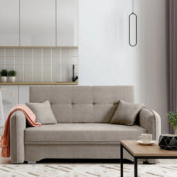 Amerykanka Laine 3 Beige Compact Sofa Bed With Storage And Decorative Cushions - thumbnail 2