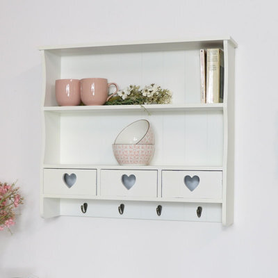 Melody Maison Large Pale Cream Wall Shelf With Heart Drawers - image 1