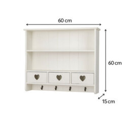 Melody Maison Large Pale Cream Wall Shelf With Heart Drawers - thumbnail 7