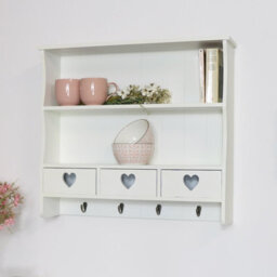 Melody Maison Large Pale Cream Wall Shelf With Heart Drawers - thumbnail 1