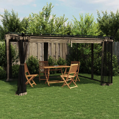 Walplus Gazebo With Mesh Walls Taupe 4X3 M Steel - image 1