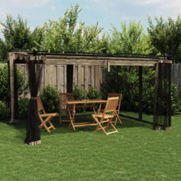 Walplus Gazebo With Mesh Walls Taupe 4X3 M Steel - thumbnail 1