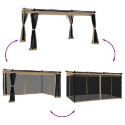 Walplus Gazebo With Mesh Walls Taupe 4X3 M Steel - thumbnail 3