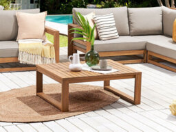 Beliani Garden Coffee Table Timor 90 Cm 75 Cm Certified Acacia Wood Light Brown - thumbnail 2