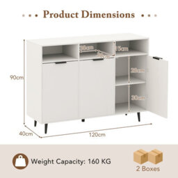 Costway Kitchen Sideboard Buffet Cabinet Coffee Bar Cabinet With 3 Doors White - thumbnail 2
