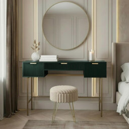 Ohs Ribbed Dressing Table Vanity Makeup Desk With 3 Drawers - Dark Forest Green