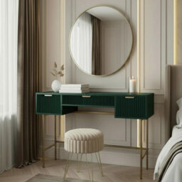 Ohs Ribbed Dressing Table Vanity Makeup Desk With 3 Drawers - Dark Forest Green - thumbnail 2