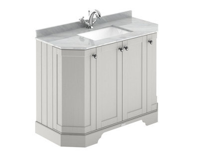 Hudson Reed Floor Standing 4 Door Angled Vanity Unit With 1 Tap Hole Grey Marble Top & Basin, Timeless Sand, 1036 X 470 mm - image 1