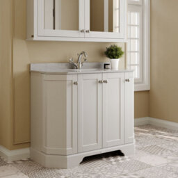 Hudson Reed Floor Standing 4 Door Angled Vanity Unit With 1 Tap Hole Grey Marble Top & Basin, Timeless Sand, 1036 X 470 mm - thumbnail 4