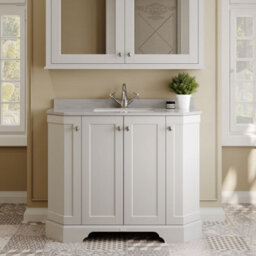 Hudson Reed Floor Standing 4 Door Angled Vanity Unit With 1 Tap Hole Grey Marble Top & Basin, Timeless Sand, 1036 X 470 mm - thumbnail 2