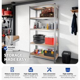 Tectake Garage Shelving - Heavy-Duty Galvanised Steel Frame, Height-Adjustable Shelves - 90 X 45 X 180 Cm - 1325 Kg - Silver - thumbnail 5