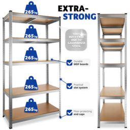 Tectake Garage Shelving - Heavy-Duty Galvanised Steel Frame, Height-Adjustable Shelves - 90 X 45 X 180 Cm - 1325 Kg - Silver - thumbnail 4