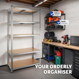 Tectake Garage Shelving - Heavy-Duty Galvanised Steel Frame, Height-Adjustable Shelves - 90 X 45 X 180 Cm - 1325 Kg - Silver - thumbnail 7