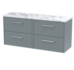Hudson Reed Juno Wall Hung 4 Soft Close Drawer Vanity Unit With Laminate Worktop In Coastal Grey Finish, 1205mm - thumbnail 2