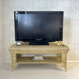 Downton Interiors Light Gold Embossed Metal Coffee Table / Tv Stand - Agadir Range - thumbnail 1
