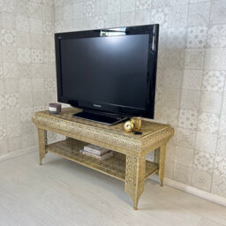 Downton Interiors Light Gold Embossed Metal Coffee Table / Tv Stand - Agadir Range - thumbnail 2