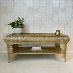 Downton Interiors Light Gold Embossed Metal Coffee Table / Tv Stand - Agadir Range - thumbnail 4