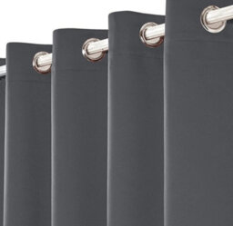 Pair Grey Eyelet Blackout Curtains Thermal Lined With Tie Backs 46 X 54 Inch - thumbnail 2