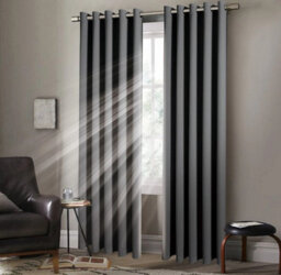 Pair Grey Eyelet Blackout Curtains Thermal Lined With Tie Backs 46 X 54 Inch - thumbnail 3