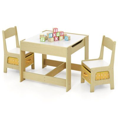 Costway 3-In-1 Activity Table Multipurpose Children Table And Chair Set-Yellow - image 1