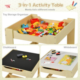Costway 3-In-1 Activity Table Multipurpose Children Table And Chair Set-Yellow - thumbnail 5
