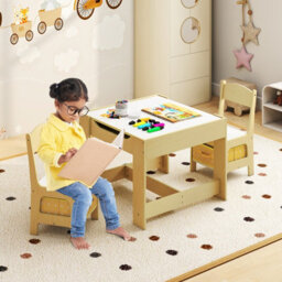 Costway 3-In-1 Activity Table Multipurpose Children Table And Chair Set-Yellow - thumbnail 4