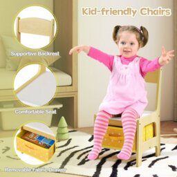 Costway 3-In-1 Activity Table Multipurpose Children Table And Chair Set-Yellow - thumbnail 7