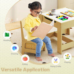 Costway 3-In-1 Activity Table Multipurpose Children Table And Chair Set-Yellow - thumbnail 6
