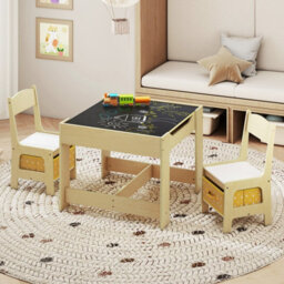 Costway 3-In-1 Activity Table Multipurpose Children Table And Chair Set-Yellow - thumbnail 3