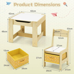 Costway 3-In-1 Activity Table Multipurpose Children Table And Chair Set-Yellow - thumbnail 2