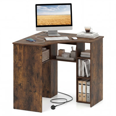 Costway Corner Desk Triangle Computer Desk With Storage Shelves - image 1