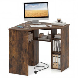 Costway Corner Desk Triangle Computer Desk With Storage Shelves