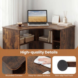 Costway Corner Desk Triangle Computer Desk With Storage Shelves - thumbnail 8