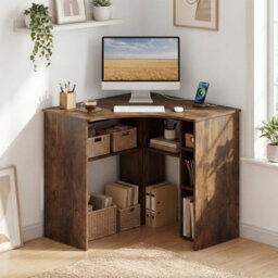 Costway Corner Desk Triangle Computer Desk With Storage Shelves - thumbnail 9