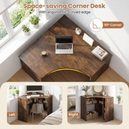 Costway Corner Desk Triangle Computer Desk With Storage Shelves - thumbnail 6