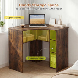 Costway Corner Desk Triangle Computer Desk With Storage Shelves - thumbnail 7