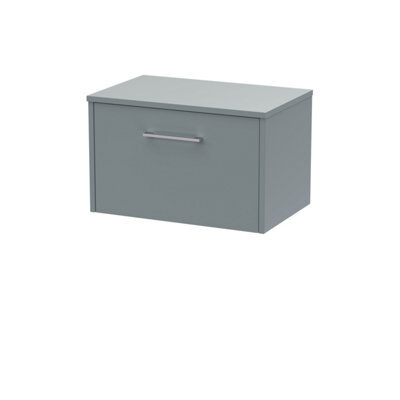 Hudson Reed Juno Wall Hung Single Soft Close Drawer Vanity Unit With Worktop In Coastal Grey Finish, 600mm - image 1