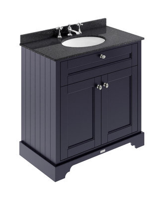 Hudson Reed Floor Standing Two Door Traditional Vanity Unit With 3 Tap Hole Black Marble Top & Basin In Twilight Blue, 820 X 470mm - image 1
