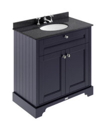 Hudson Reed Floor Standing Two Door Traditional Vanity Unit With 3 Tap Hole Black Marble Top & Basin In Twilight Blue, 820 X 470mm