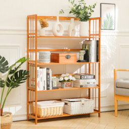 Living And Home Bamboo Freestanding Bookshelf Storage Rack  For Office And Study Room