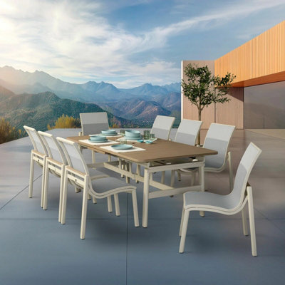 Xample Agio Morien 9-Piece Extendable Dining Set 8 Sling Chairs Resysta Table Aluminium Frames Low-Maintenance Outdoor Cover Included - image 1
