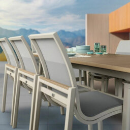 Xample Agio Morien 9-Piece Extendable Dining Set 8 Sling Chairs Resysta Table Aluminium Frames Low-Maintenance Outdoor Cover Included - thumbnail 5