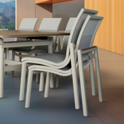 Xample Agio Morien 9-Piece Extendable Dining Set 8 Sling Chairs Resysta Table Aluminium Frames Low-Maintenance Outdoor Cover Included - thumbnail 3