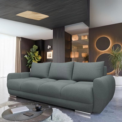 Logo 3 Velour Fabric Sofa Bed Easy To Clean Upholstery Pull Out Bed Storage Bonell Springs Grey - image 1