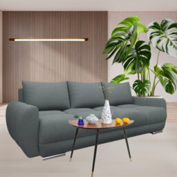 Logo 3 Velour Fabric Sofa Bed Easy To Clean Upholstery Pull Out Bed Storage Bonell Springs Grey - thumbnail 2